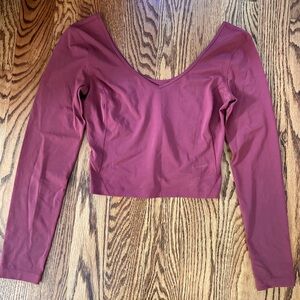 Lululemon Women's Long Sleeve V-Neck ALIGN Crop Top - Burgundy
